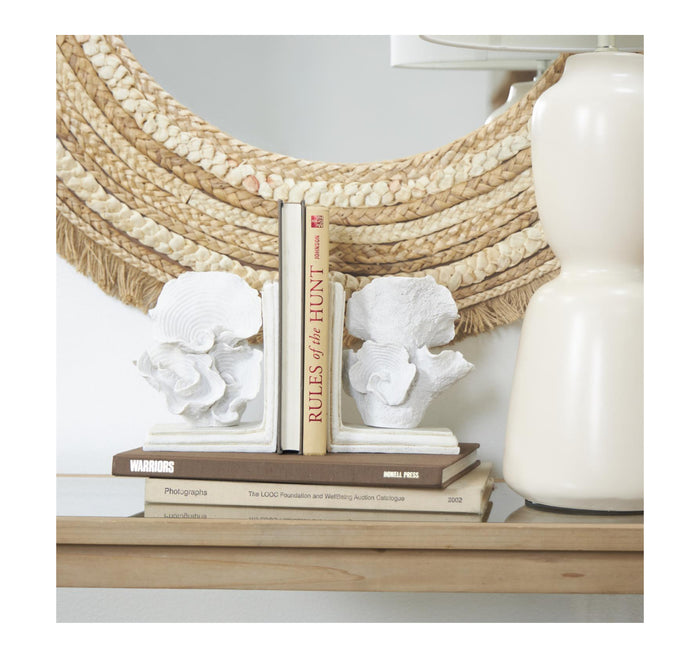 CREAM POLYSTONE CORAL TEXTURED BOOKENDS