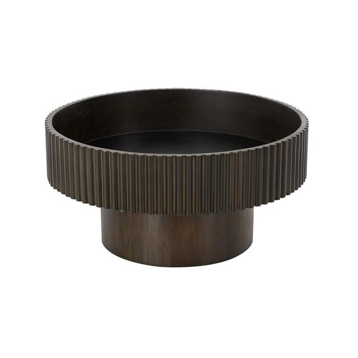 Dark Brown Wood Ribbed Large Decorative Bowl with Elevated Base