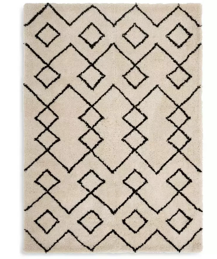 Diamond Tufted Cream & Black Rug 120x170cm | Modern Living Room Floor Rug Carpet
