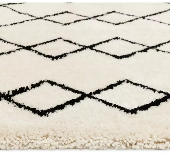 Diamond Tufted Cream & Black Rug 120x170cm | Modern Living Room Floor Rug Carpet