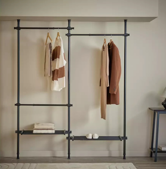 Double Adjustable Ceiling Clothes Rail Black | Hanging Garment Storage Rack