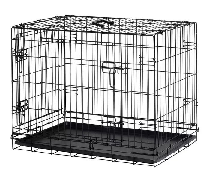 Double Door 30 Inch Pet Cage Medium | Metal Dog Crate Animal Kennel Furniture