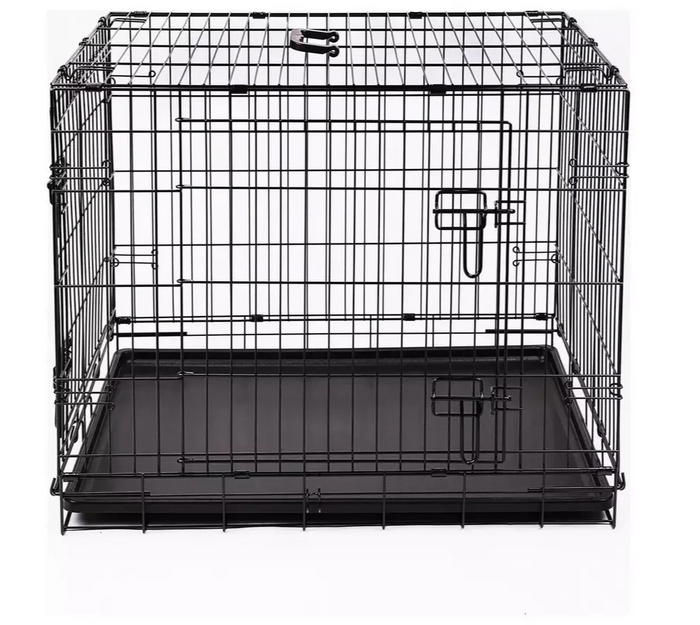 Double Door 30 Inch Pet Cage Medium | Metal Dog Crate Animal Kennel Furniture
