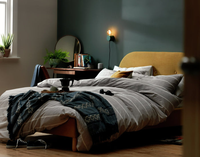 Elin Double Fabric Bed Frame - Mustard | Modern Bedroom Style
