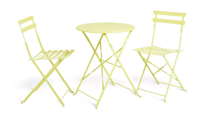 Eve 2 Seater Folding Metal Garden Bistro Set Yellow | Outdoor Patio Set