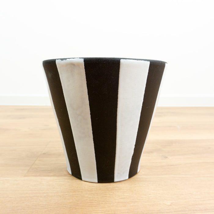 Extraordinary 1960s XL Conical Midcentury CERAMIC PLANTER Black White