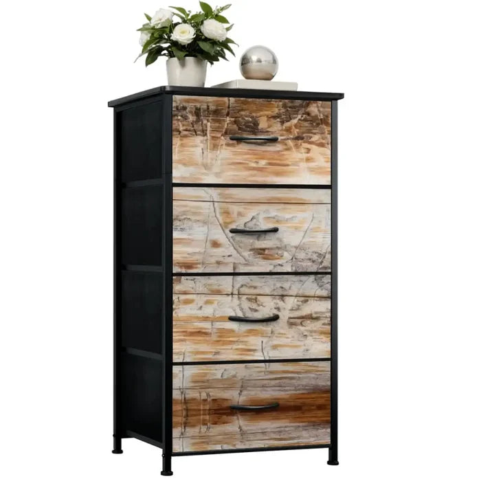 Faux-Wood Nordic Dresser: Modern Rustic Steel Frame Fabric Cabinet - One Size - retro dresser