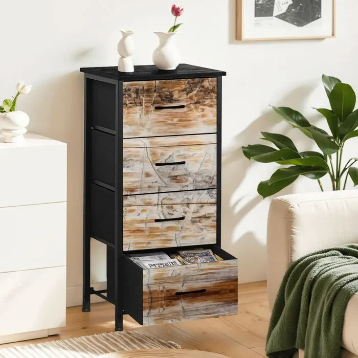 Faux-Wood Nordic Dresser: Modern Rustic Steel Frame Fabric Cabinet - One Size - retro dresser