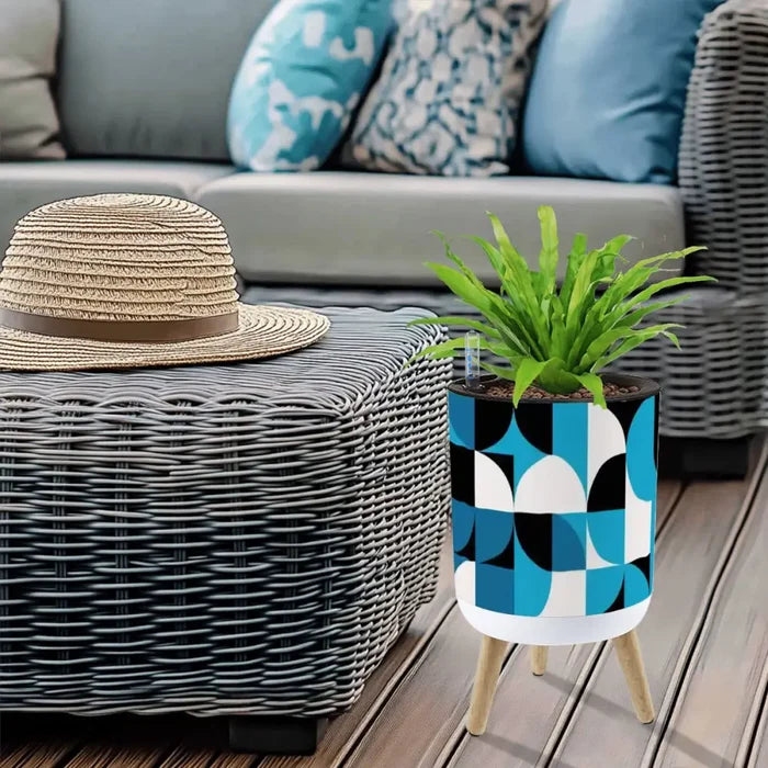 Geometric Pattern 60s Retro Nordic Style Plant Pot with Wooden Legs - retro plant pot