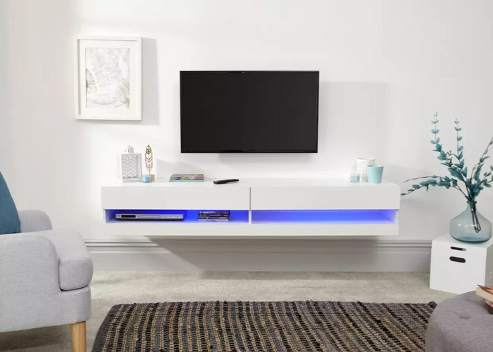 GFW Galicia 150cm LED Wall TV Unit - White | White Floating TV Cabinet Modern LE