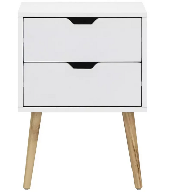 GFW Nyborg 2 Drawer Bedside Table White | Bedroom Nightstand Storage Furniture