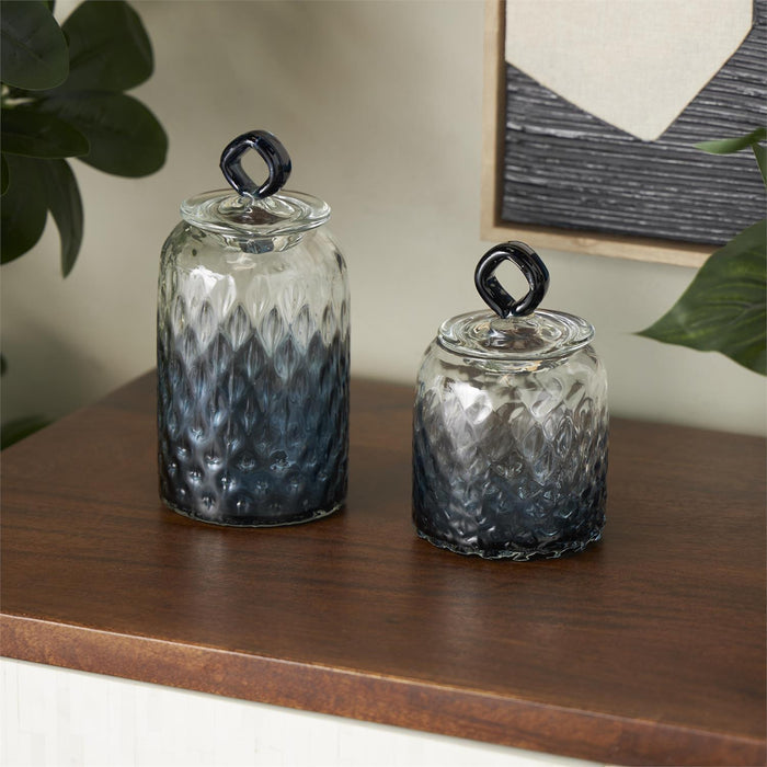 Glass Geometric Faceted Ombre Living Room Decorative Jars with Diamond Knobs