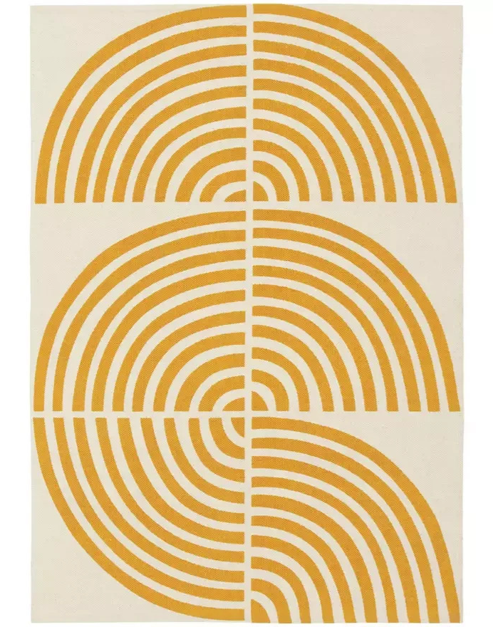 Global Swirl Yellow Cotton Rug 120x170cm | Modern Living Room Floor Rug Carpet