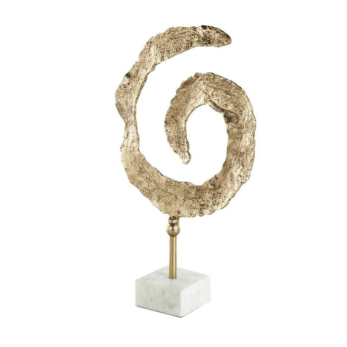Gold Aluminum Metal Abstract Textured Spiral Decorative Sculpture with Marble Base