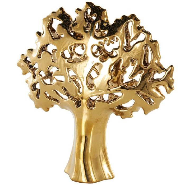 Gold Ceramic Tree Glossy Decorative Sculpture with Abstract Cutouts