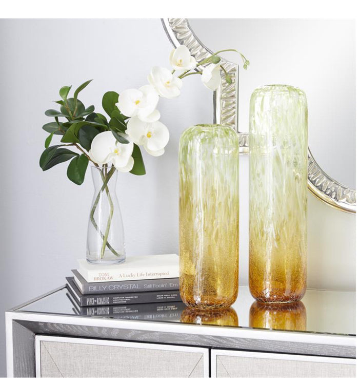 GOLD GLASS HANDMADE BLOWN VASE WITH OMBRE EFFECT, SET OF 2 17", 14"H