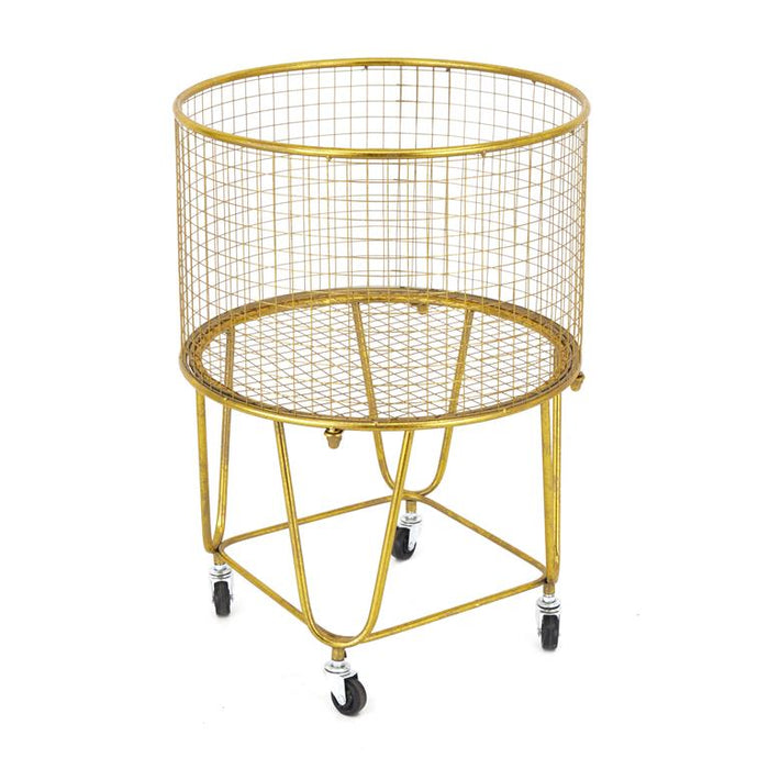 GOLD METAL DEEP SET METAL MESH LAUNDRY BASKET STORAGE CART WITH WHEELS