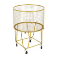 GOLD METAL DEEP SET METAL MESH LAUNDRY BASKET STORAGE CART WITH WHEELS