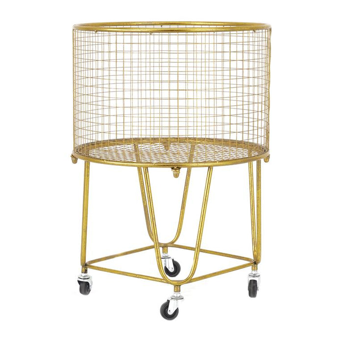 GOLD METAL DEEP SET METAL MESH LAUNDRY BASKET STORAGE CART WITH WHEELS