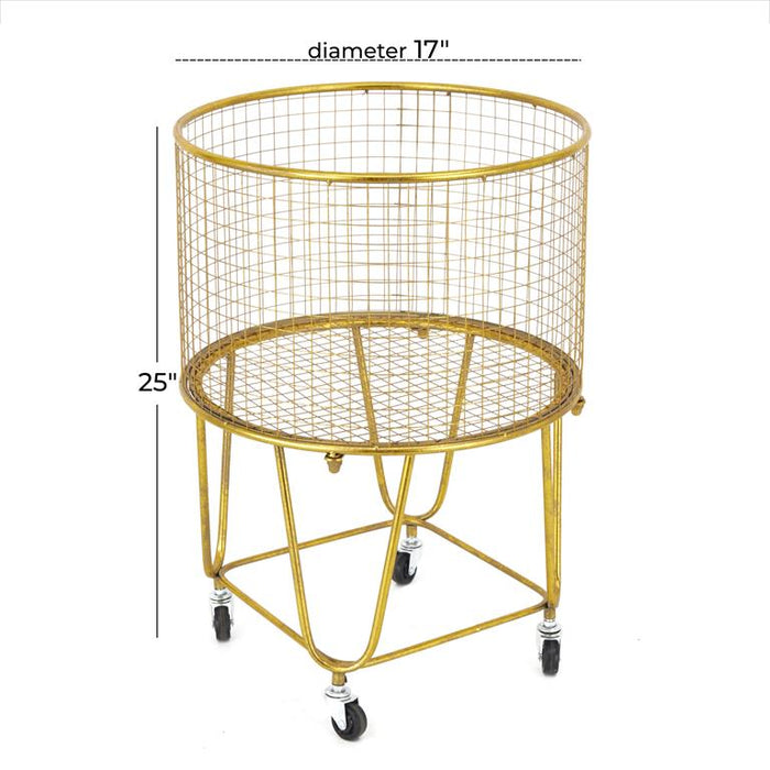 GOLD METAL DEEP SET METAL MESH LAUNDRY BASKET STORAGE CART WITH WHEELS