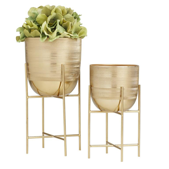 GOLD METAL PLANTER WITH REMOVABLE STAND,