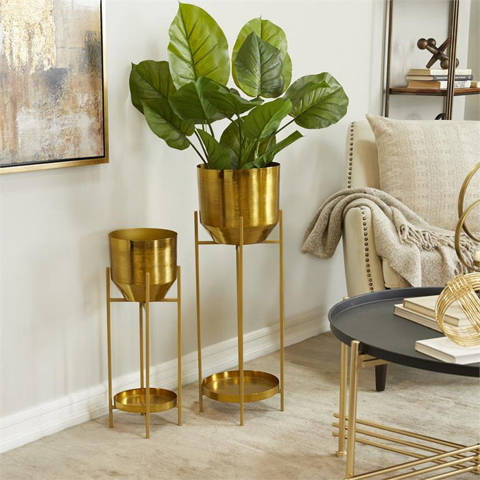 GOLD METAL PLANTER WITH REMOVABLE STAND