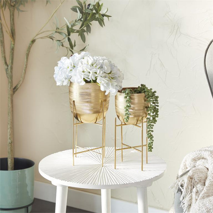 GOLD METAL PLANTER WITH REMOVABLE STAND,