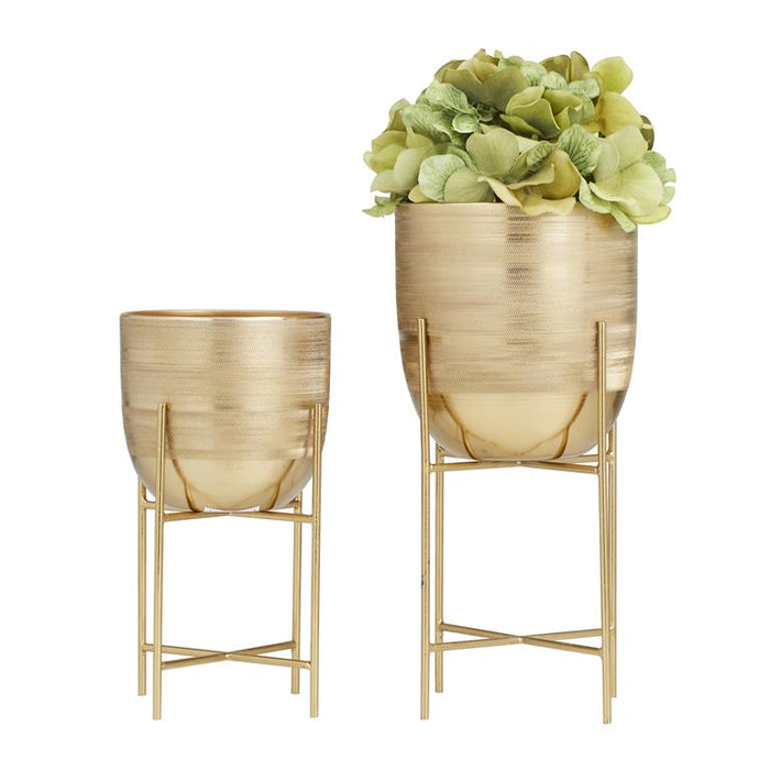 GOLD METAL PLANTER WITH REMOVABLE STAND,