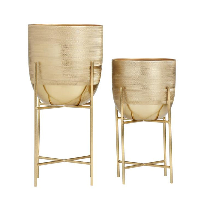 GOLD METAL PLANTER WITH REMOVABLE STAND,