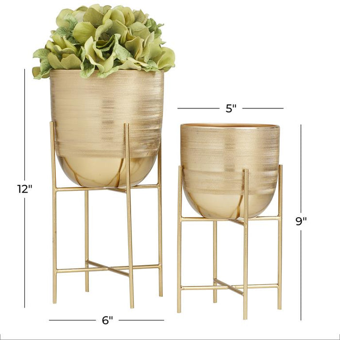 GOLD METAL PLANTER WITH REMOVABLE STAND,