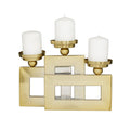 GOLD STAINLESS STEEL PILLAR 3 PLATE CANDLE HOLDER