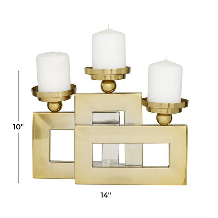 GOLD STAINLESS STEEL PILLAR 3 PLATE CANDLE HOLDER