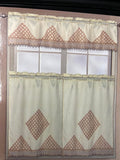 GOLDEN 3pc Embroidery Kitchen Curtain Set