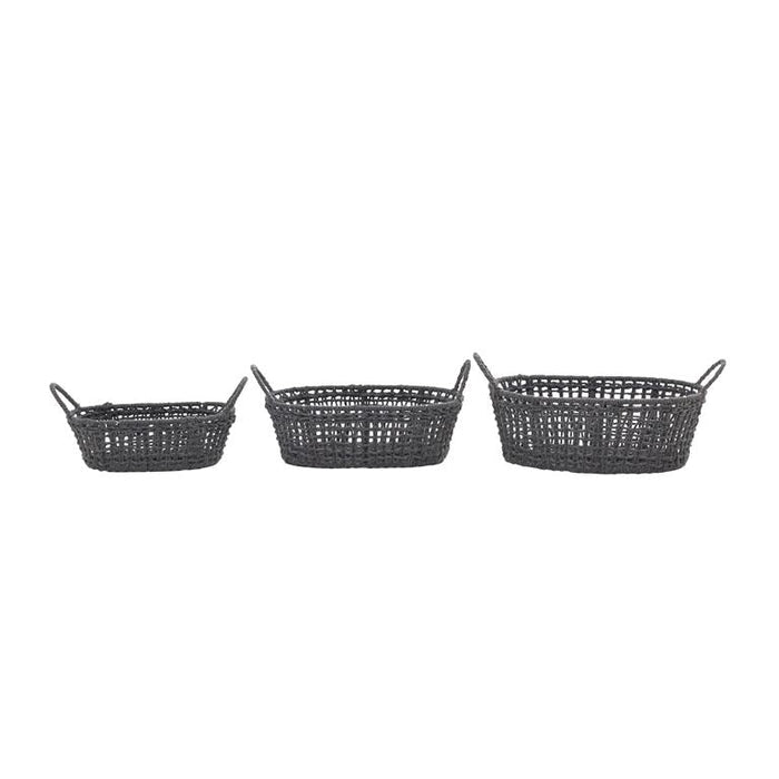 GRAY COTTON HANDMADE STORAGE BASKET WITH HANDLES
