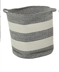 GRAY COTTON HANDMADE STRIPED STORAGE BASKET WITH HANDLES