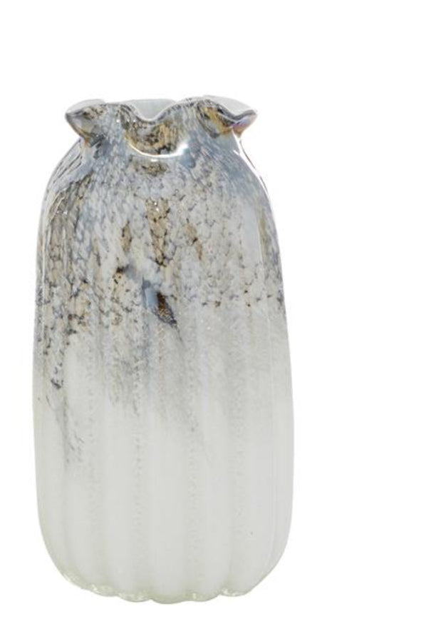GRAY GLASS HANDMADE BLOWN VASE.