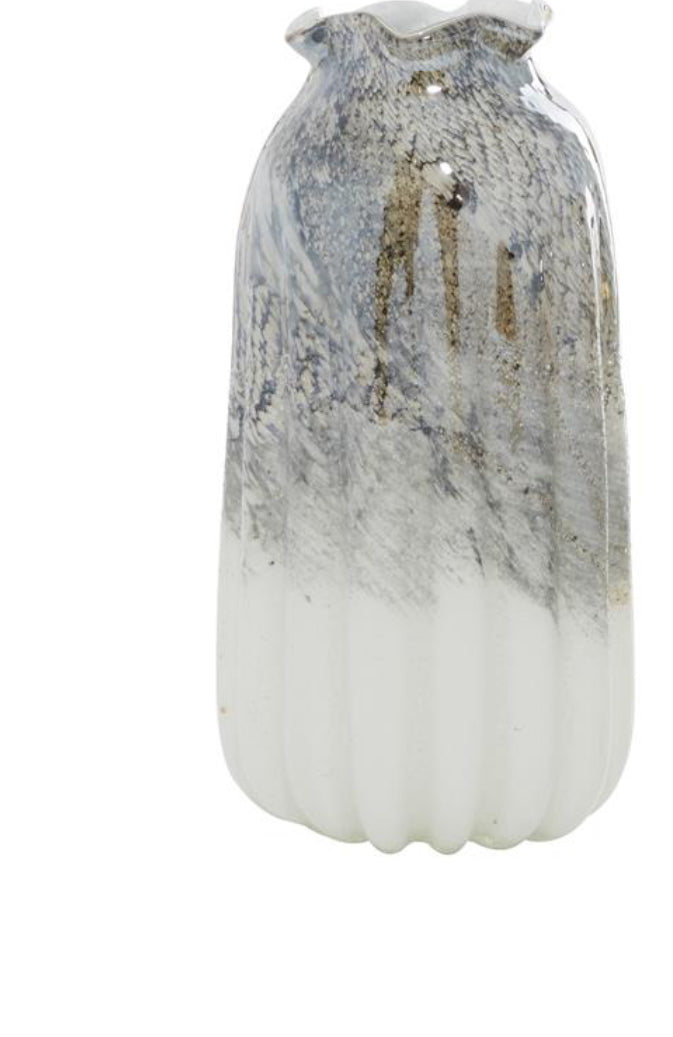 GRAY GLASS HANDMADE BLOWN VASE.