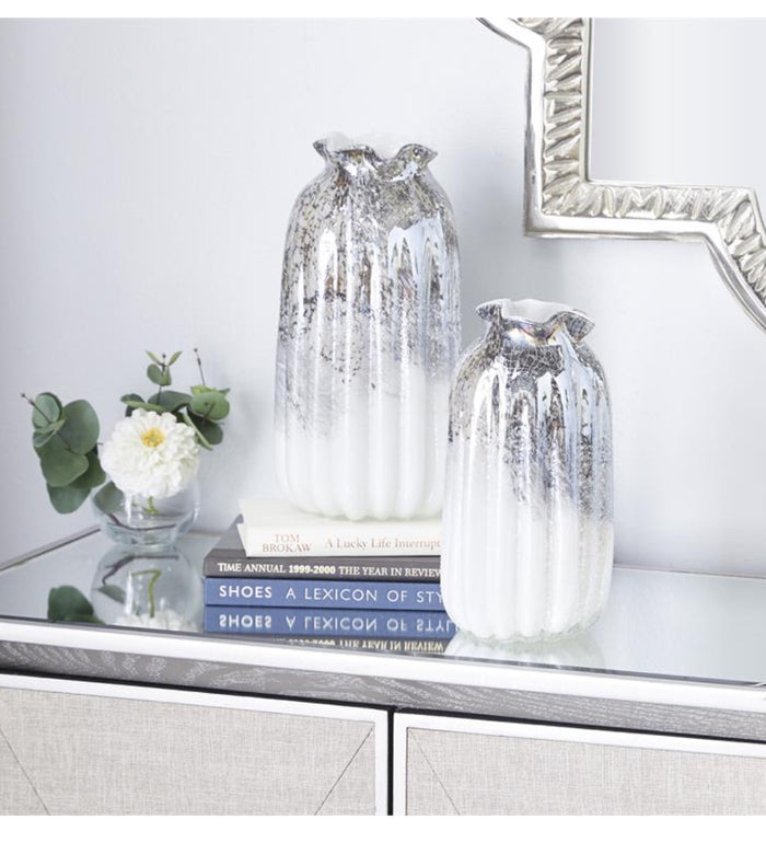GRAY GLASS HANDMADE BLOWN VASE.