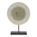 GRAY METAL GEOMETRIC SCULPTURE WITH BLACK BASE,