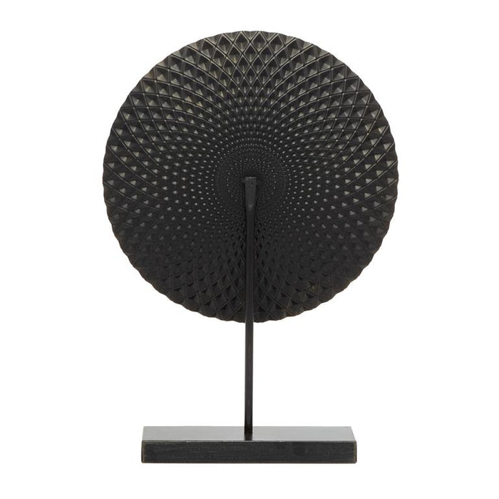 GRAY METAL GEOMETRIC SCULPTURE WITH BLACK BASE,