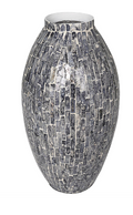 GRAY MOTHER OF PEARL HANDMADE MOSAIC INSPIRED VASE, 8" X 8" X 15"