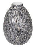 GRAY MOTHER OF PEARL HANDMADE MOSAIC INSPIRED VASE, 9" X 9" X 12"