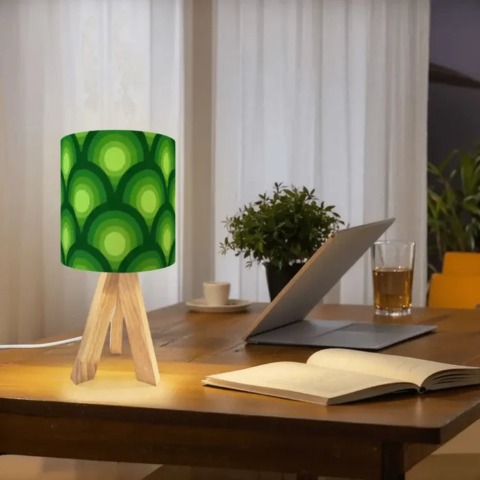 Green 70s Retro Wooden Tripod Lamp – Midcentury Accent Remote Light - retro table lamps