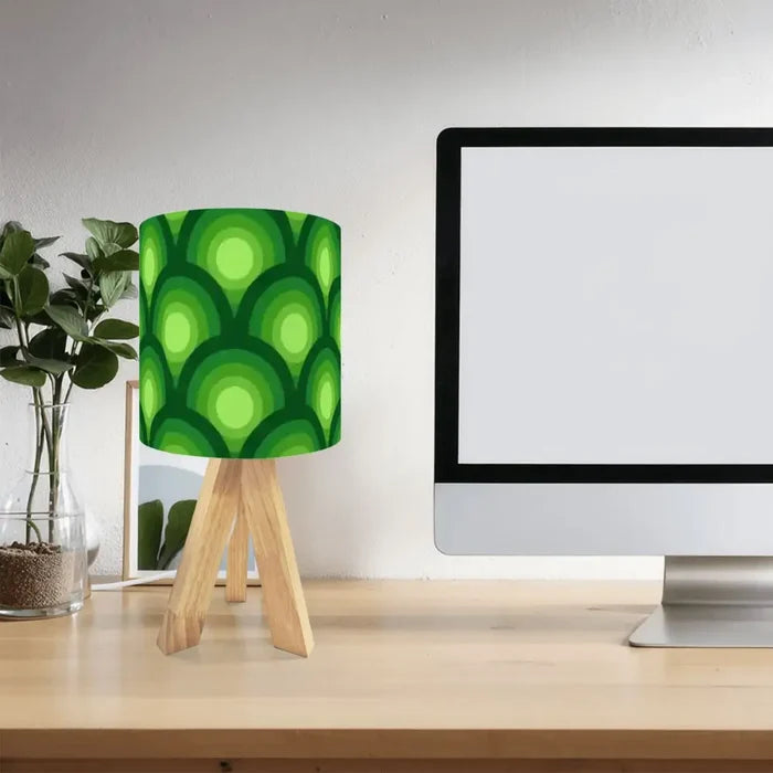 Green 70s Retro Wooden Tripod Lamp – Midcentury Accent Remote Light - retro table lamps