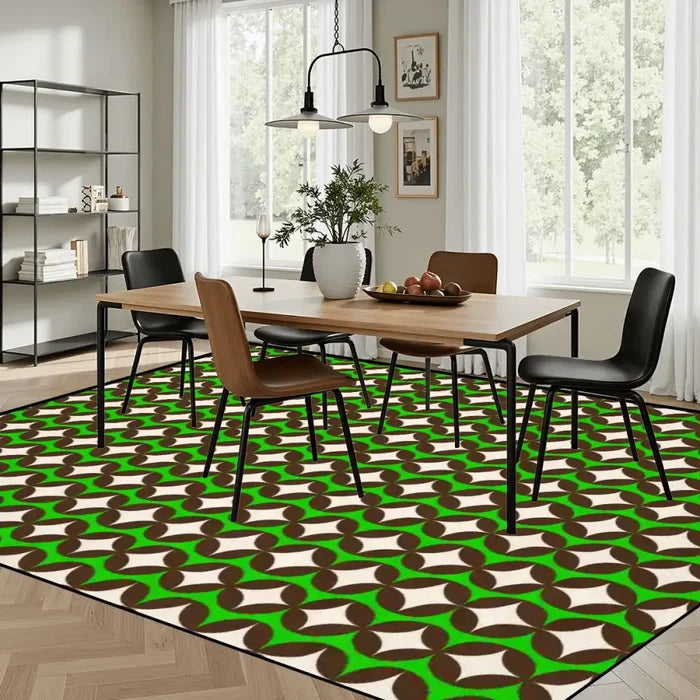 Green Brown White 70s Retro Area Rug – Large Midcentury Non-Slip Carpet - Rugs & Mats - retro