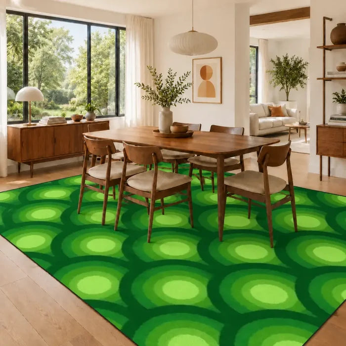 Green Extra Large Peacock Eyes Retro 70s Rug – Midcentury Non-Slip Carpet - retro ads