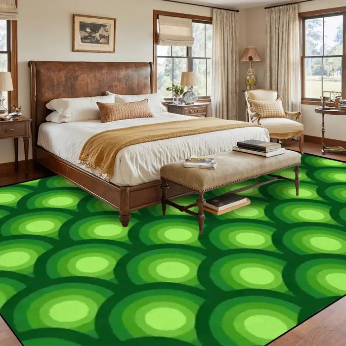 Green Extra Large Peacock Eyes Retro 70s Rug – Midcentury Non-Slip Carpet - retro ads