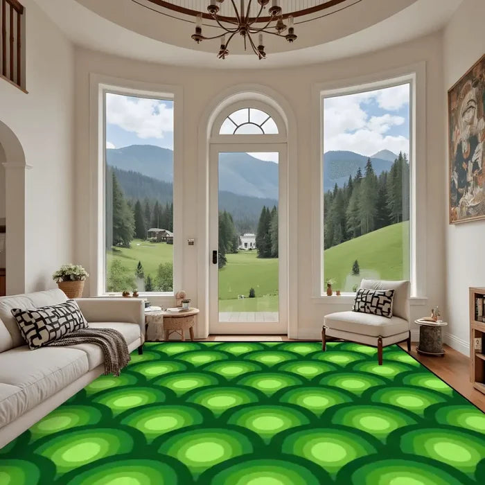 Green Extra Large Peacock Eyes Retro 70s Rug – Midcentury Non-Slip Carpet - retro ads