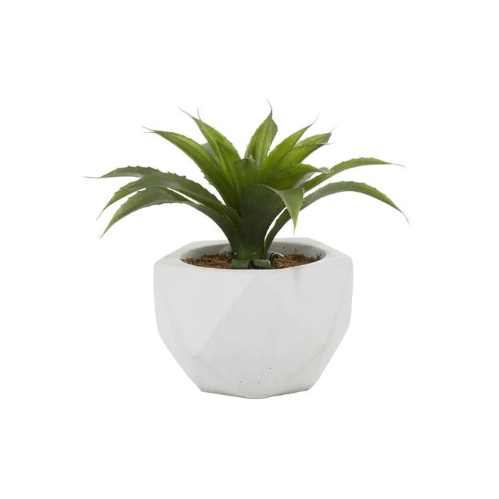 GREEN FAUX FOLIAGE AGAVE ARTIFICIAL PLANT WITH WHITE CERAMIC