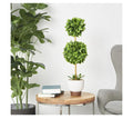 GREEN FAUX FOLIAGE BOXWOOD BALL TOPIARY WITH WHITE CEMENT POT, 9" X 8" X 27